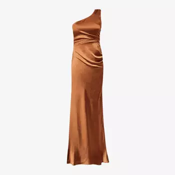 Платье макси из атласа с оборками на одно плечо Six Stories, оранжевый