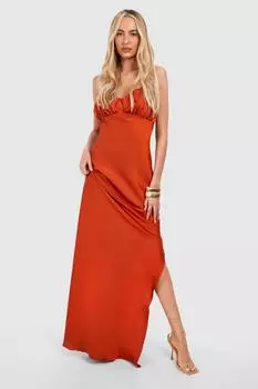 Платье макси из атласа с высоким бюстом boohoo, оранжевый
