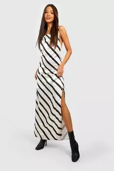 Платье макси из атласа в полоску Boohoo, бежевый