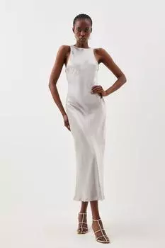 Платье макси из атласной ткани со столбиком Karen Millen, серебро