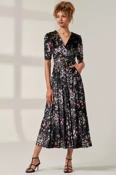 Платье макси из бархата с цветочным принтом Brianne Jolie Moi, черный