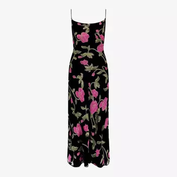 Платье макси из бархата с цветочным принтом «Матильда» Ro&Zo, черный