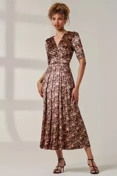 Платье макси из бархата с цветочным принтом Brianne Jolie Moi, желтый