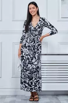 Платье макси из джерси черного цвета с абстрактным принтом Jolie Moi, черный