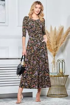 Платье макси из джерси черного цвета с круглым вырезом Jolie Moi, черный