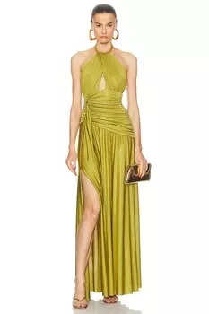 Платье макси из джерси металлизированного цвета с вырезом халтер Patbo, цвет Absinthe