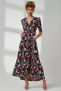 Платье макси из джерси с эффектом посадки и клеша Jolie Moi, синий