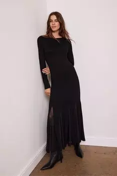 Платье макси из джерси с длинными рукавами Mint Velvet, черный