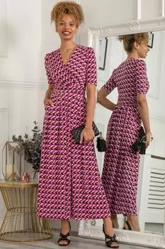 Платье макси из джерси с геометрическим узором Georgia Jolie Moi, розовый