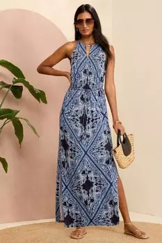 Платье макси из джерси с открытой спиной и декоративной отделкой Love & Roses, синий