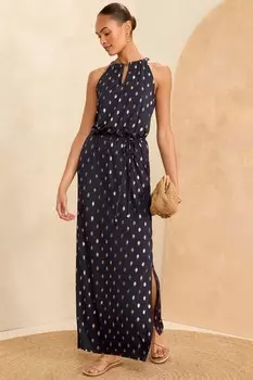 Платье макси из джерси с открытой спиной и декоративной отделкой Love & Roses, синий