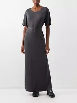 Платье макси из джерси с овальным вырезом и поясом Norma Kamali, серый