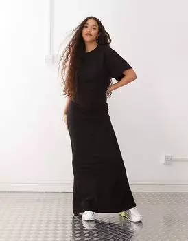 Платье макси из джерси в будние дни с присборенными боковыми деталями черного цвета Weekday