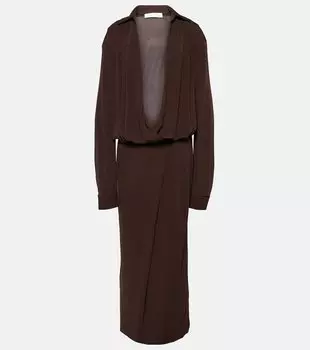 Платье макси из джерси в обрамлении со сборками Christopher Esber, коричневый