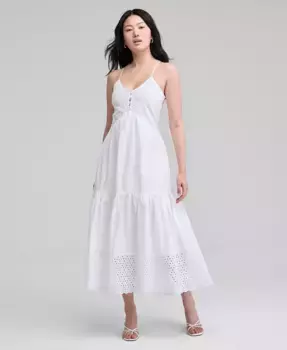 Платье макси из хлопка с кружевными вставками и ярусами Petite And Now This, белый