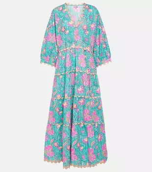 Платье макси из хлопкового поплина с цветными блоками Juliet Dunn, мультиколор