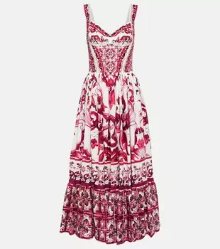 Платье макси из хлопкового поплина с принтом DOLCE&GABBANA, разноцветный