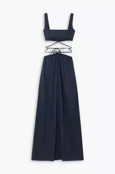 Платье макси из хлопкового поплина с вырезом Peonia и бусинами AGUA BY AGUA BENDITA, нави