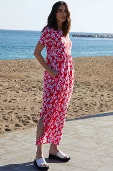 Платье макси из хлопкового трикотажа с карманами Threadbare, красный