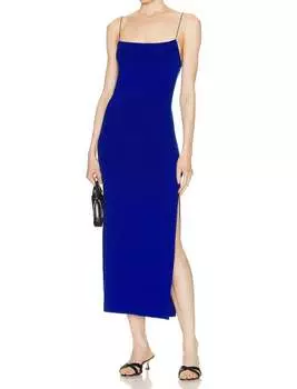 Платье макси из итальянской вискозы с разрезами по бокам, синего цвета, спирулина Enza Costa