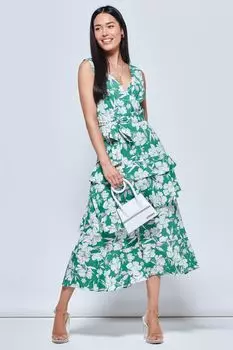 Платье макси из крепа della с оборками по подолу Jolie Moi, зеленый