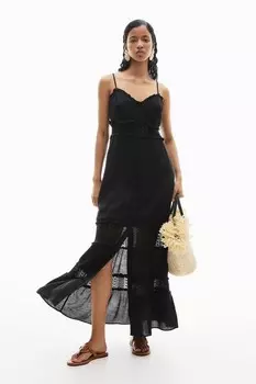 Платье макси из крепа с кружевом H&M, черный