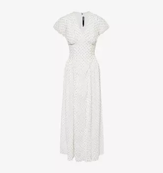 Платье макси из крепа с v-образным вырезом в горошек Rotate Birger Christensen, цвет egret