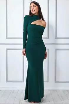 Платье макси из крепа Scuba с вырезами Goddiva, зеленый