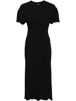 Платье макси из крепа со сборками Victoria Beckham, черный