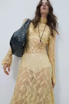 Платье-Макси из кружева с водолазкой H&M, желтый