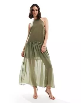 Платье макси из купро и шифона ASOS DESIGN