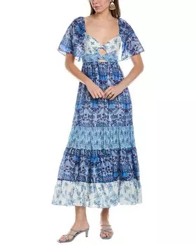 Платье макси из льняной смеси Sandro, синий