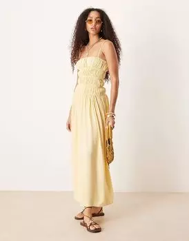 Платье макси из льняной смеси с присборенной резинкой ASOS DESIGN цвета пахты