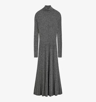 Платье макси из мериносовой шерсти и шелка с высоким воротом, ребристого плетения Joseph, мультиколор