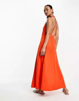 Платье макси из модала с глубоким вырезом и глубоким вырезом ASOS DESIGN томатно-красного цвета