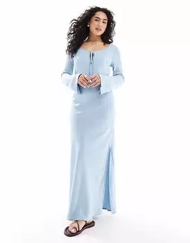 Платье макси из мягкого денима ASOS DESIGN с завязками спереди светло-голубого цвета