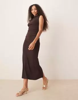 Платье макси из мягкого на ощупь модала Mango с высокой горловиной, коричневого цвета