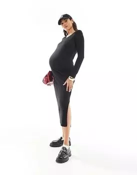 Платье макси из мягкого трикотажа Mamalicious Maternity черного цвета Mama.licious