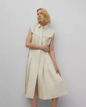 Платье макси из натурального льна с рубашечным воротником Adolfo Dominguez, цвет Natural