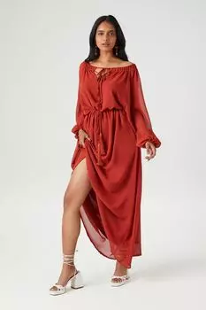 Платье макси из органзы с кисточками Forever 21, ржавый