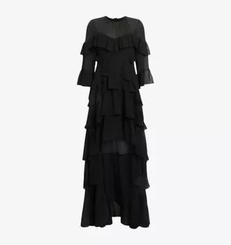 Платье макси из переработанного полиэстера с оборками Allsaints, черный