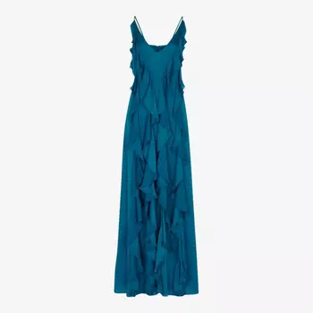 Платье макси из переработанной вискозы с глубоким V-образным вырезом и оборками Whistles, синий