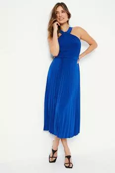 Платье макси из плиссированного джерси с воротником халтер Debenhams, синий