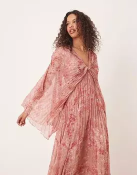 Платье макси из плиссированного шифона ASOS DESIGN с перекрученным передом и мелким принтом