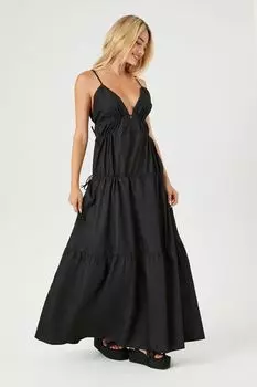 Платье макси из поплина с глубоким вырезом Forever 21, черный