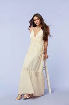 Платье макси из поплина с глубоким вырезом Forever 21, песочный