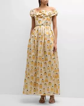 Платье макси из поплина с открытыми плечами и цветочным принтом Espliego Bisuteria Agua by Agua Bendita, цвет Multi