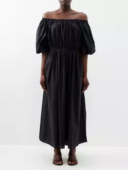Платье макси из поплина с открытыми плечами Matteau, черный