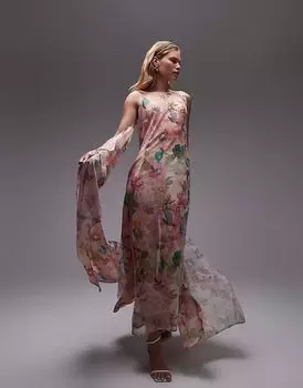 Платье макси из прозрачного шифона ASOS DESIGN с разноцветным цветочным принтом