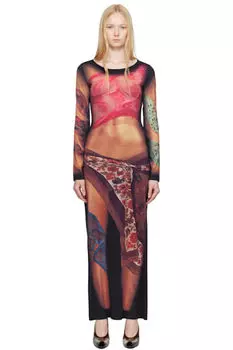 Платье макси из разноцветного переработанного драпированного трикотажного джерси Marine Serre